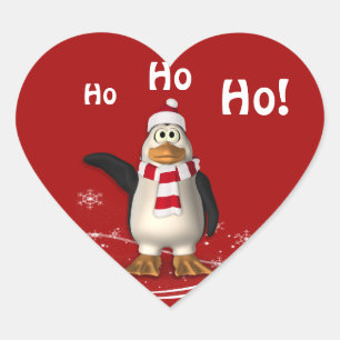 Cartoon Santa Claus Penguin Christmas Heart Sticker