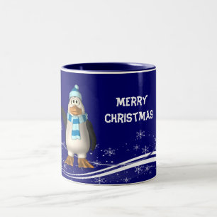 Cartoon Santa Claus Penguin Christmas Two-Tone Coffee Mug