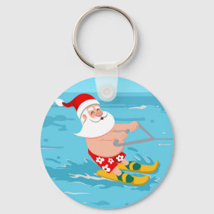 Cartoon Santa Claus water skiing Key Ring