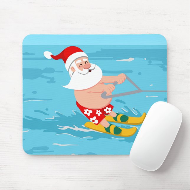 Cartoon Santa Claus water skiing Mouse Pad (With Mouse)
