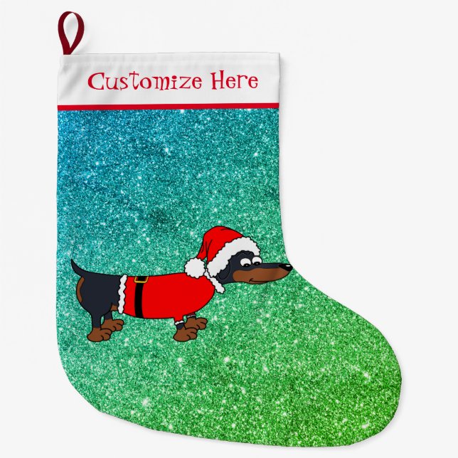 Cartoon Santa Dachshund Design Christmas Stocking (Front)