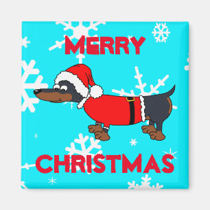 Cartoon Santa Dachshund Dog Square Magnet
