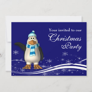Cartoon Santa Penguin Christmas Party Invitation