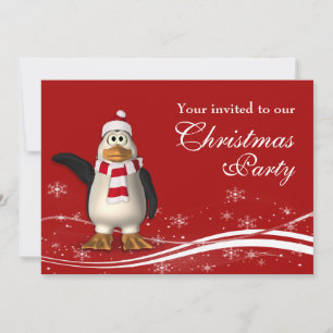 Cartoon Santa Penguin Christmas Party Invitation