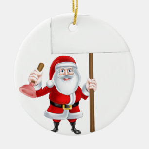 Cartoon Santa Plumber Sign Ceramic Ornament