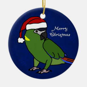 Cartoon Santa Yellow Collared Macaw Ornament