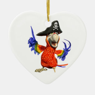 Cartoon Scarlet Macaw Pirate Parrot Ceramic Ornament