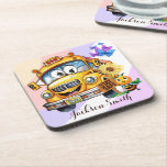 Cartoon School Bus Driver Stay Safe Personalised Coaster<br><div class="desc">The "Cartoon School Bus Driver Stay Safe" design captures the essence of sweetness and charm in one delightful image. A cute yellow school bus takes centre stage, featuring endearing big eyes on its windshields and a cheerful smiley face at the front bottom, radiating warmth and friendliness. Prominently displayed at the...</div>