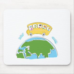 cartoon school bus on earth globe.png mouse pad