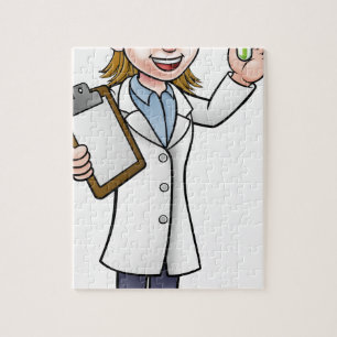 Cartoon Scientist Holding Test Tube and Clipboard Jigsaw Puzzle