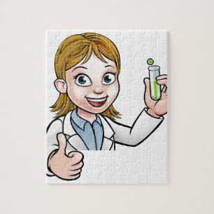 Cartoon Scientist Holding Test Tube Sign Jigsaw Puzzle