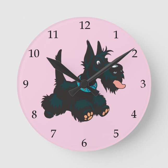 Cartoon scottish terrier round clock (Front)