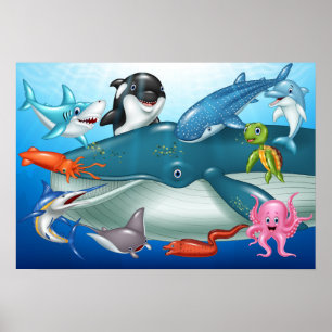 Cartoon sea animals Poster
