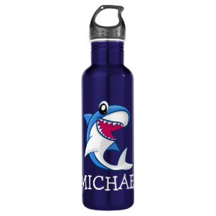 Cartoon Sea Life Blue Shark Name Fun Kids Marine 710 Ml Water Bottle