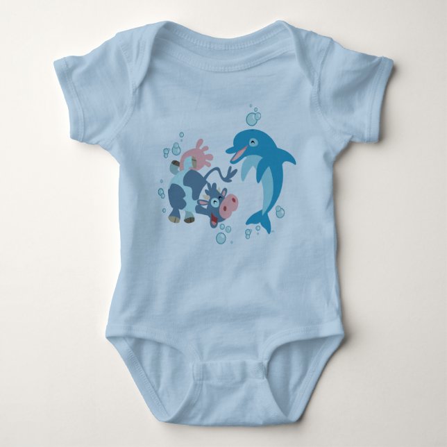 Cartoon  Seacow and Dolphin baby apparel Bodysuit (Front)