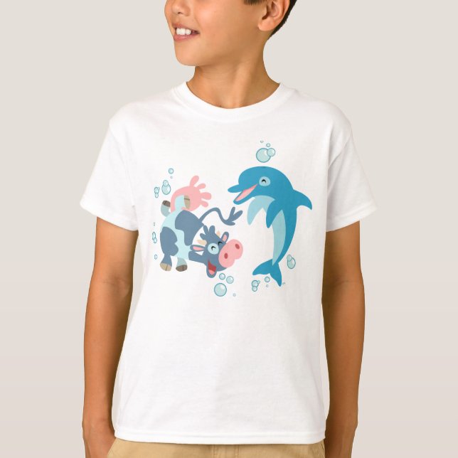 Cartoon Seacow and Dolphin children T-shirt (Front)