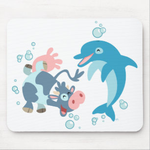 Cartoon Seacow and Dolphin mousepad