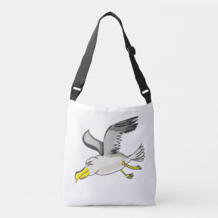 Cartoon seagull flying over head crossbody bag