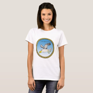 Cartoon seagull flying over head with a gold frame T-Shirt