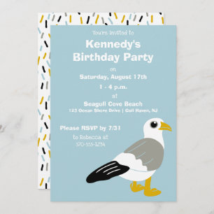 Cartoon Seagull Grey, White, Light Blue Custom Invitation