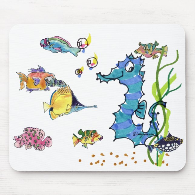 Cartoon Seahorse Cute Cartoon Fish Mousepads (Front)