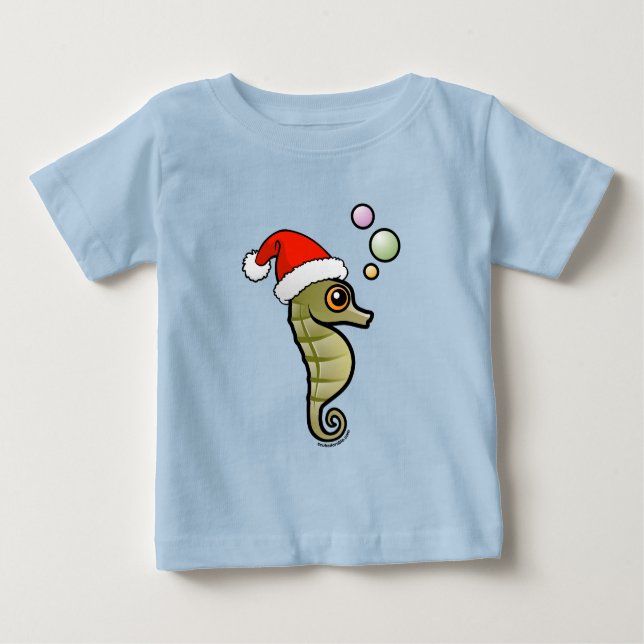Cartoon Seahorse Santa Baby T-Shirt (Front)