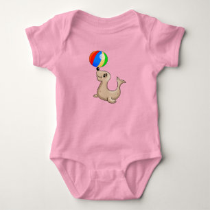Cartoon Seal Playing with Ball Baby Bodysuit