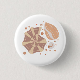 Cartoon seashell with doodle ornament 3 cm round badge