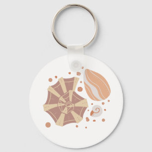 Cartoon seashell with doodle ornament key ring