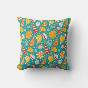 Cartoon seashells with sand and doodle ornament cushion