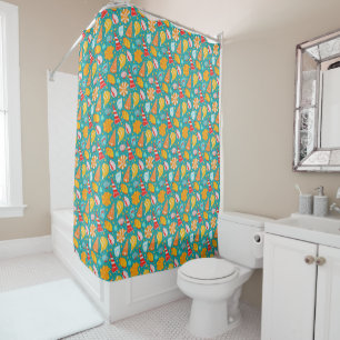 Cartoon seashells with sand and doodle ornament shower curtain