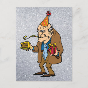 cartoon senior citizen man postcard