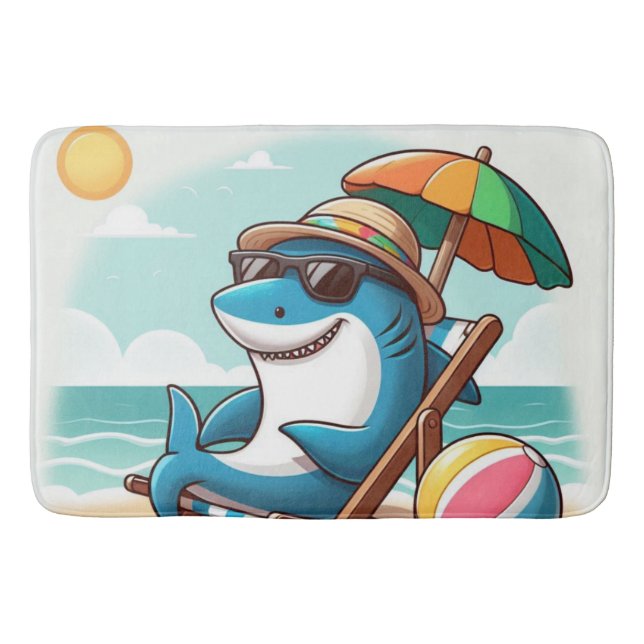 Cartoon shark at the beach bath mat (Front)