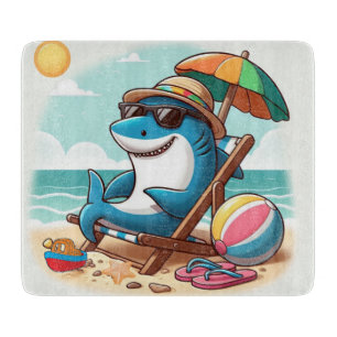 Cartoon shark at the beach cutting board