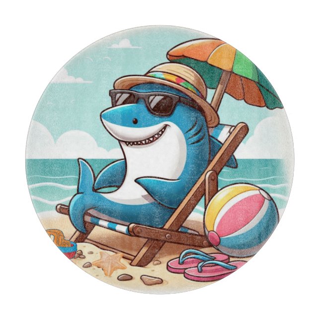 Cartoon shark at the beach cutting board (Front)