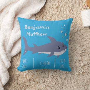 Cartoon Shark Baby Stats Blue Pillow