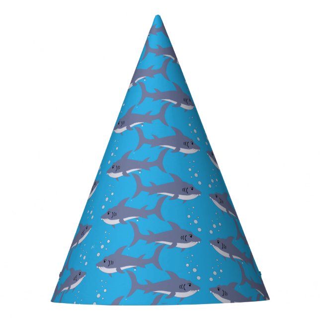 Cartoon Shark Pattern Kid Blue Birthday Hat (Front)
