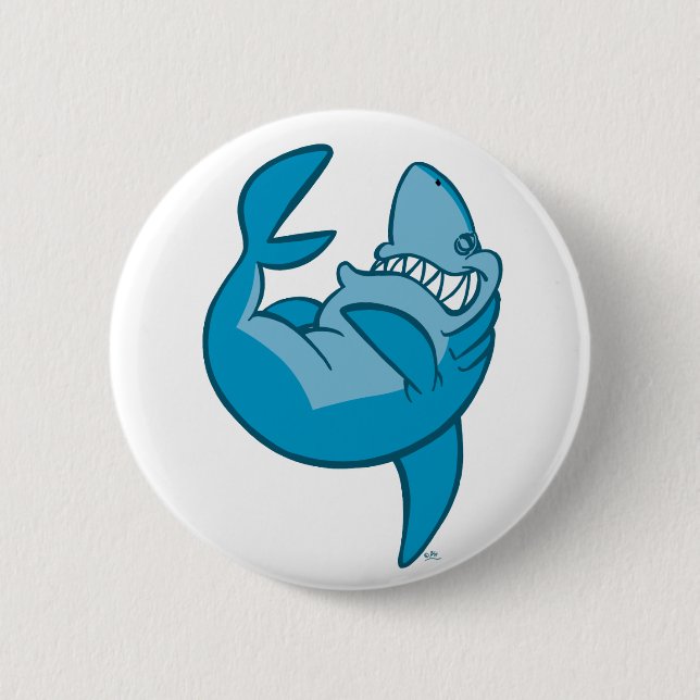 Cartoon Shark rolling back laughing Button (Front)
