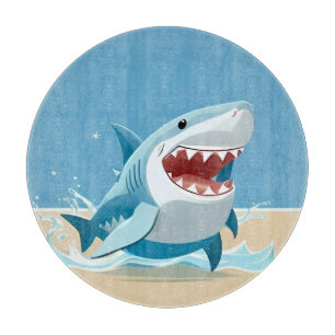 Cartoon Shark Swimming Underwater Cutting Board
