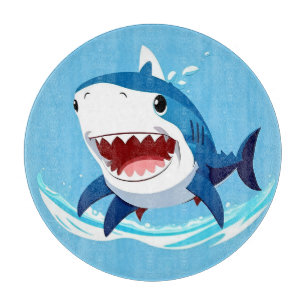Cartoon Shark Swimming Underwater Cutting Board