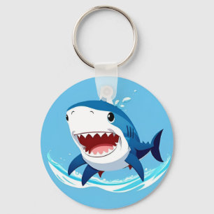 Cartoon Shark Swimming Underwater Key Ring