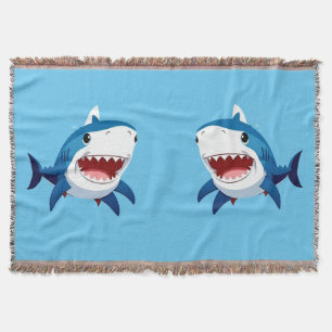 Cartoon Shark Swimming Underwater Throw Blanket