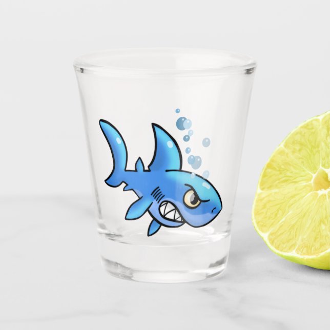Cartoon Shark with Gritted Teeth Shot Glass (Front)