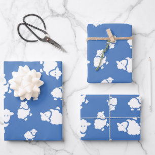 Cartoon Sheep on blue background Wrapping Paper Sheet