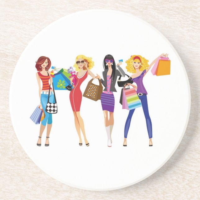 CARTOON SHOPPING GIRLS VECTORS FASHION STYLE FUN F COASTER (Front)