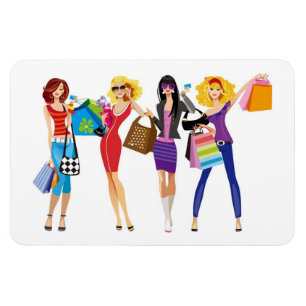 CARTOON SHOPPING GIRLS VECTORS FASHION STYLE FUN F MAGNET