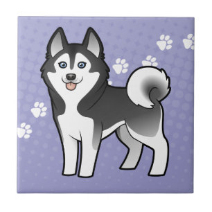 Cartoon Siberian Husky / Alaskan Malamute Ceramic Tile