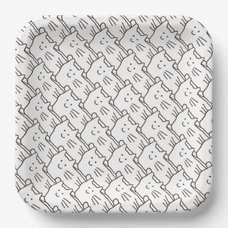 Cartoon Simple Cats Line Drawing Paper Plate