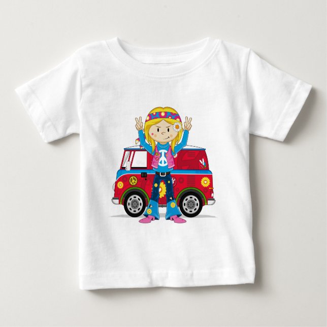 Cartoon Sixties Peace Hippie Baby T-Shirt (Front)