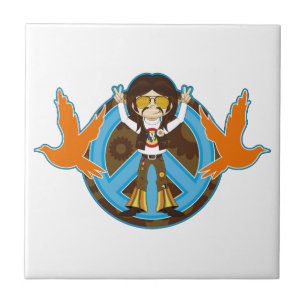 Cartoon Sixties Peace Hippie Ceramic Tile